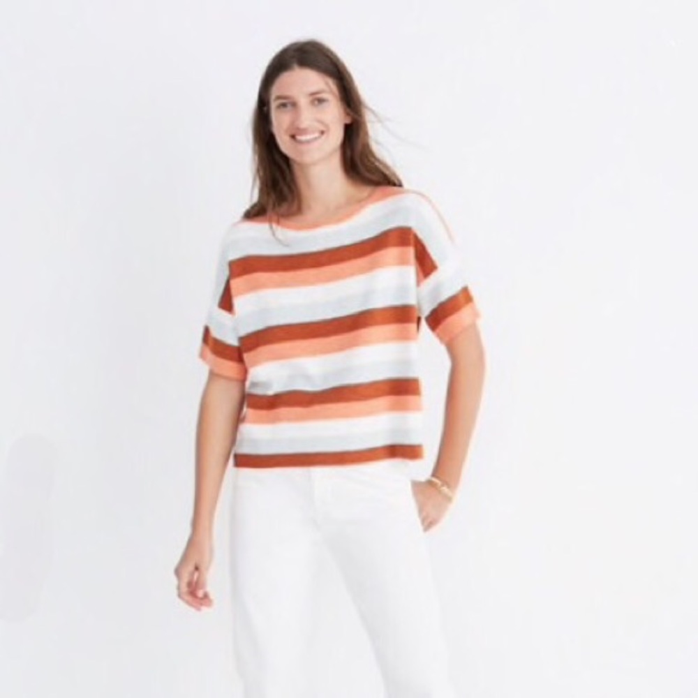 Madewell Striped Slightly Crop Knit Top Size S - Picture 1 of 6